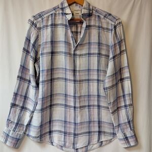 Murano X Baird McNutt Irish Linen Plaid Pullover Shirt Men's Sz Medium